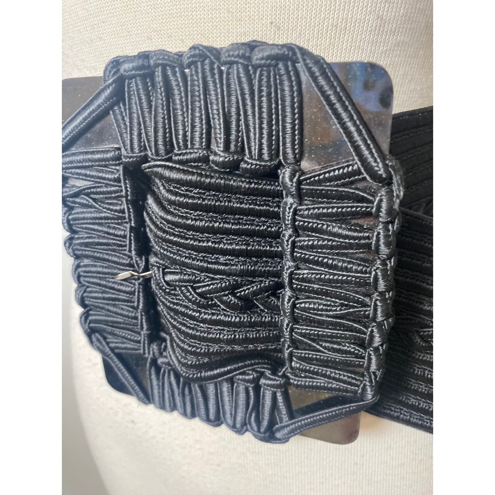 Vintage 80s 90s Black Soutache Cord Wide Cinch Belt Braided Statement Buckle